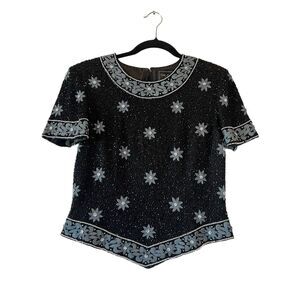 Cote d'Azur Vintage Beaded Embroidered Silk Top Sz S Embellished Evening Formal